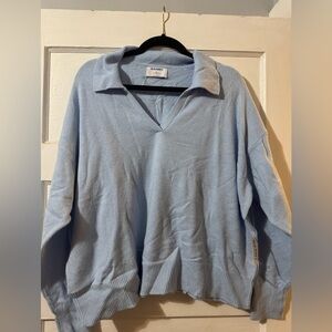 Old Navy Light Blue V-Neck Collared Knit Sweater